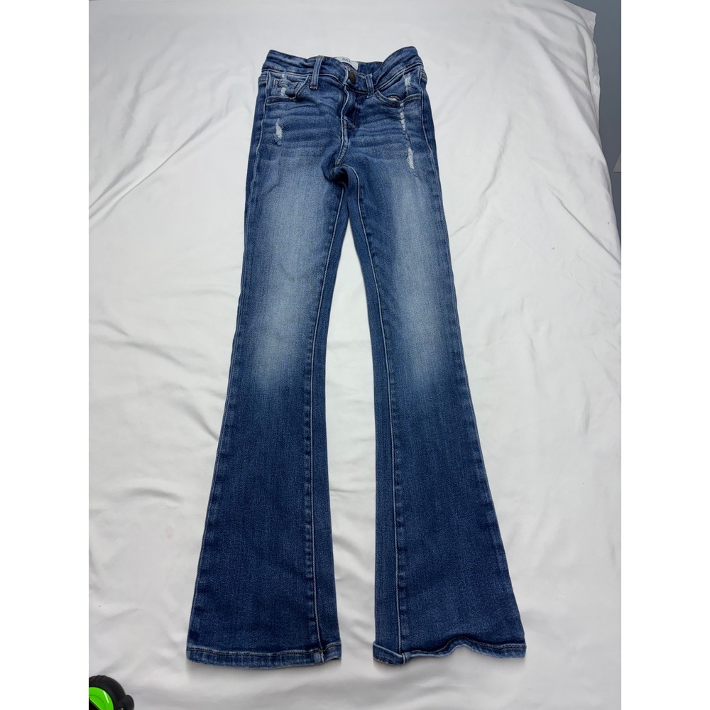 BKE Youth Tailored Bootcut Distressed Medium Wash Jeans Size 8L Adjustable Waist